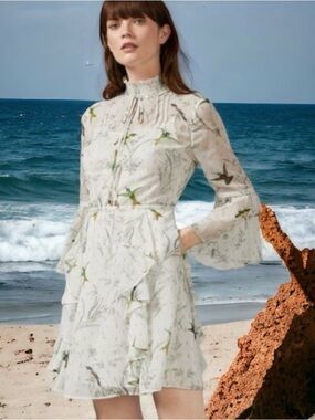 Ted Baker Cream Floral Ruffle Tiered Dress